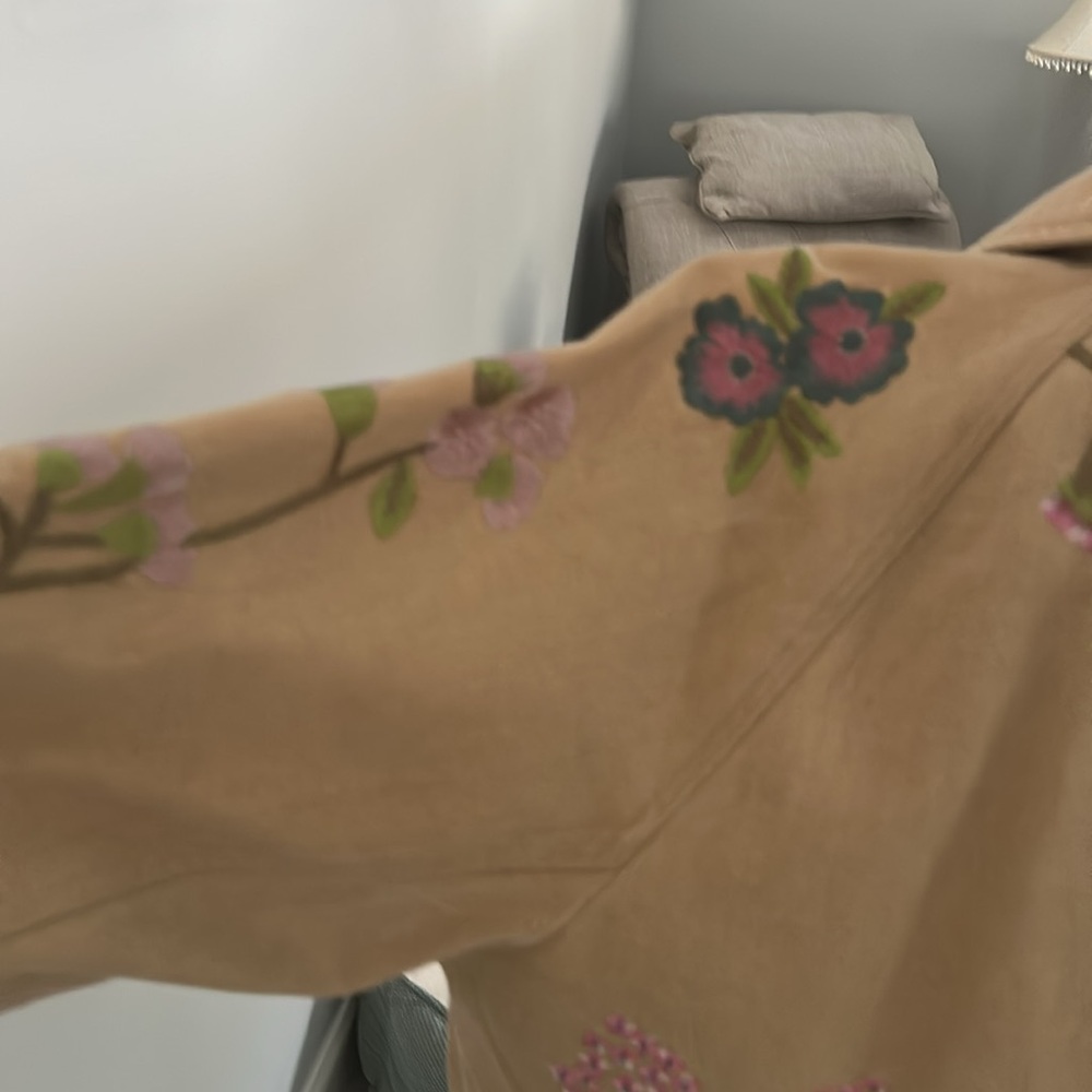 Anthropologie Beige Jean Jacket with Floral Details - Picture 12 of 12